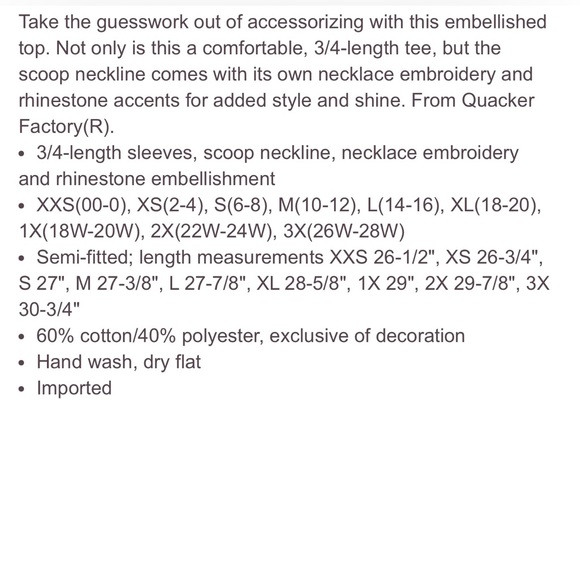 Quacker Factory 1X Necklace 3/4 sleeves pink top - Picture 5 of 6